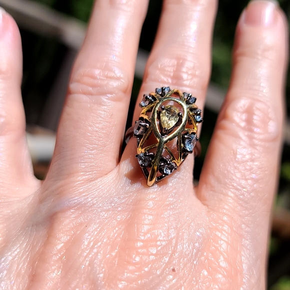 Citrine & Topaz Sterling Rhodium & Gold Art Deco ring sz6.5 - Picture 13 of 15